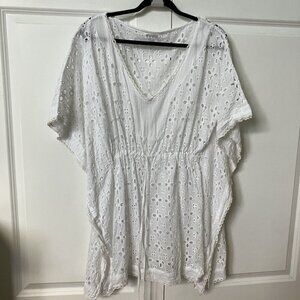 Debbie Katz South Beach Coverup Womens L White Eyelet Lace Coastal Boho